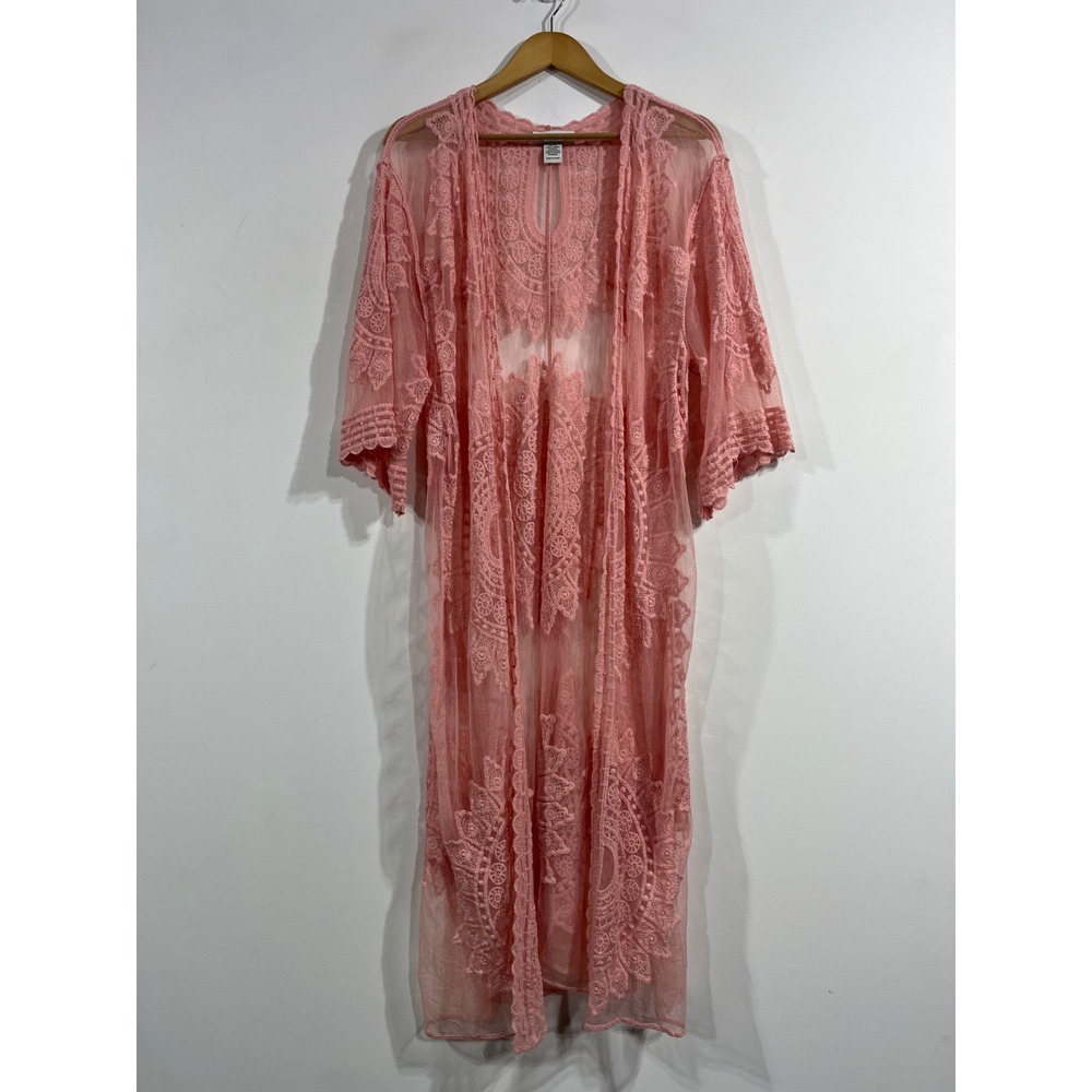 Rachel Zoe Mesh Fairy Boho Lace Hippe OS Embroidered Duster Kimino Ethereal